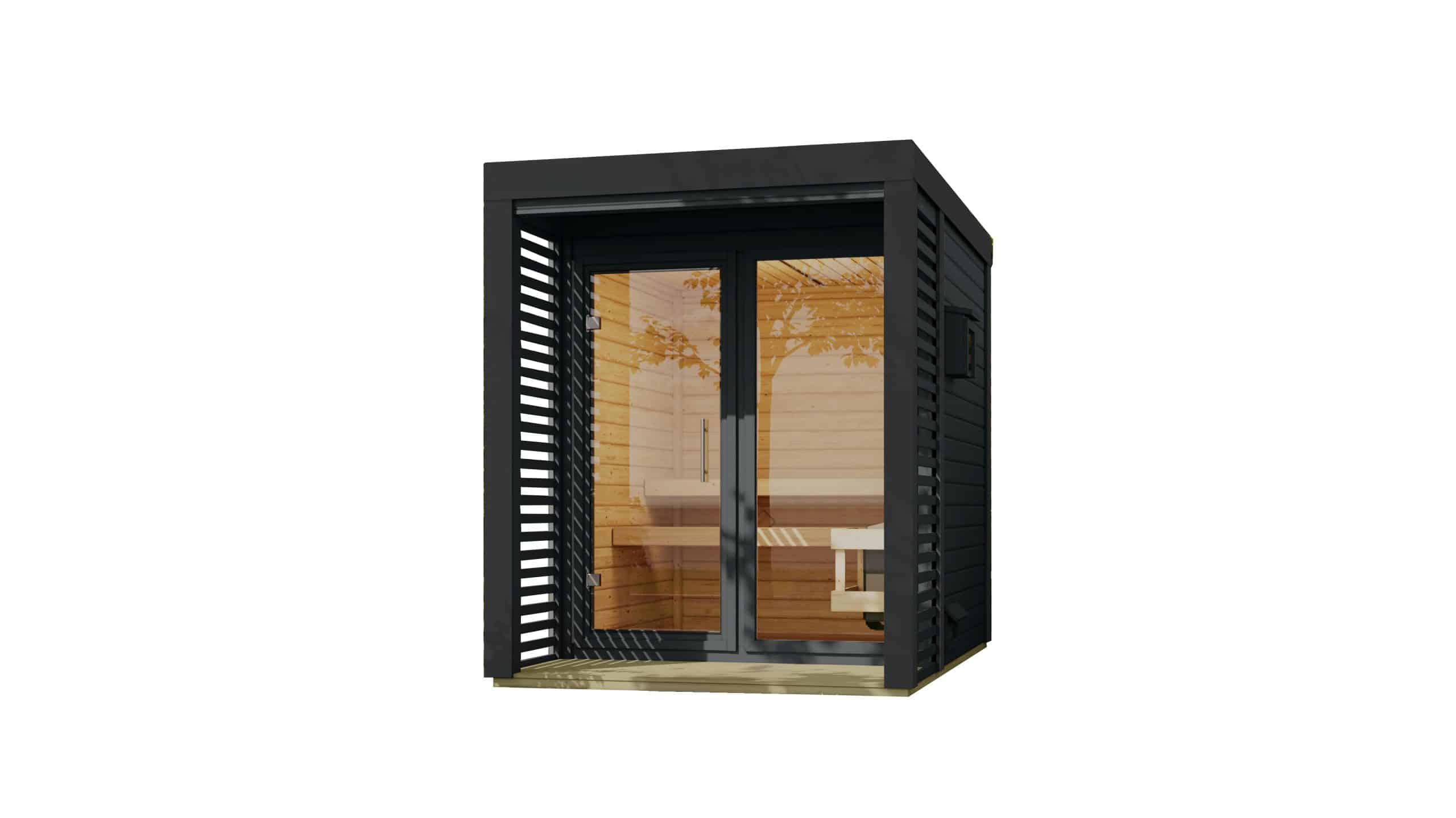 Karibu Saunahaus Angelus XL inkl. Anbau und Saunaofen integr. Strg.