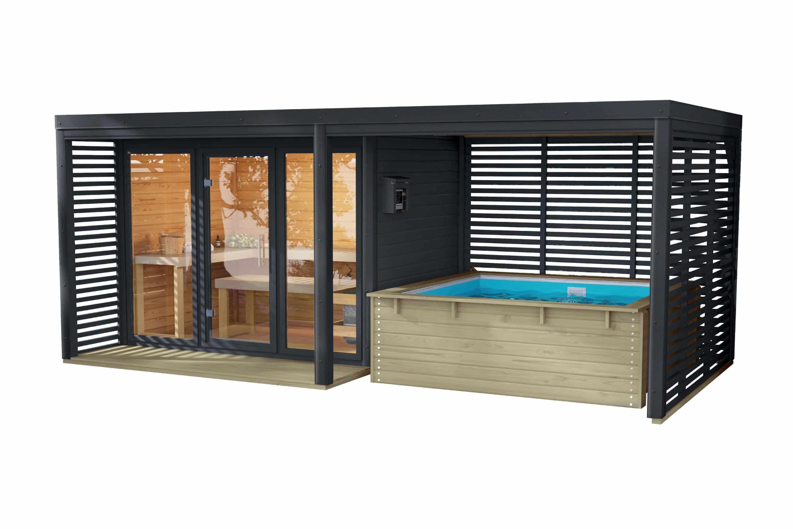 Karibu Saunahaus Angelus XL  mit Anbaudach und Minipool