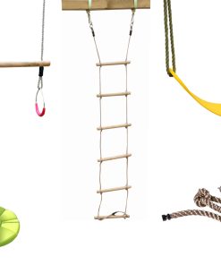 Karibu Schaukel Set Strickleiter Flexschaukel Schaukelscheibe Klettertau Trapezschaukel