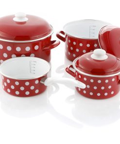 Kochtopf-Set Emaille Pünktchen 7-tlg. rot-weiß