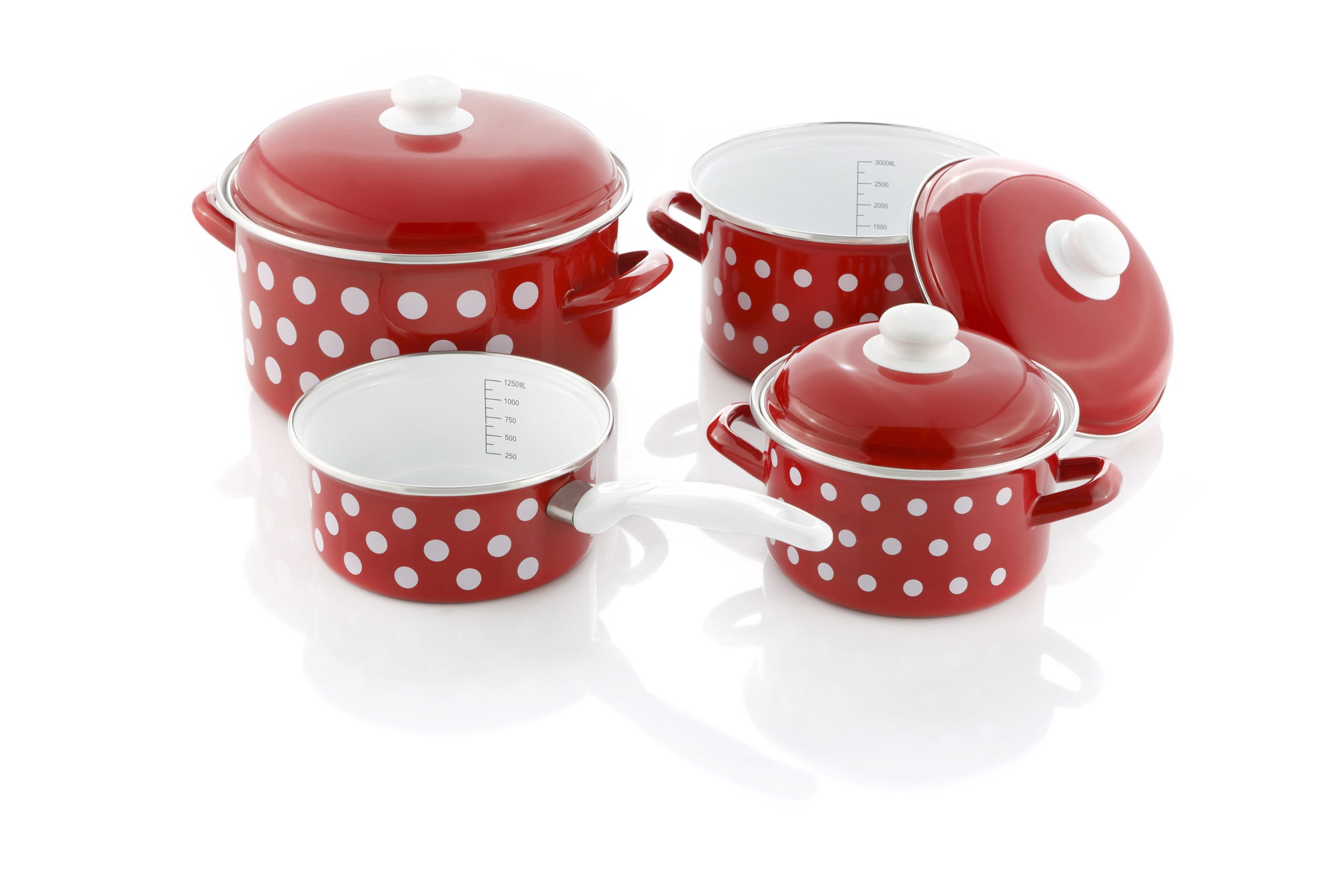 Kochtopf-Set Emaille Pünktchen 7-tlg. rot-weiß