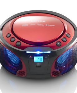 Lenco SCD-550RD - Tragbares FM-Radio mit CD/MP3-Player - Bluetooth - USB-Anschluß - Lichteffekte - Kopfhörerausgang - Rot