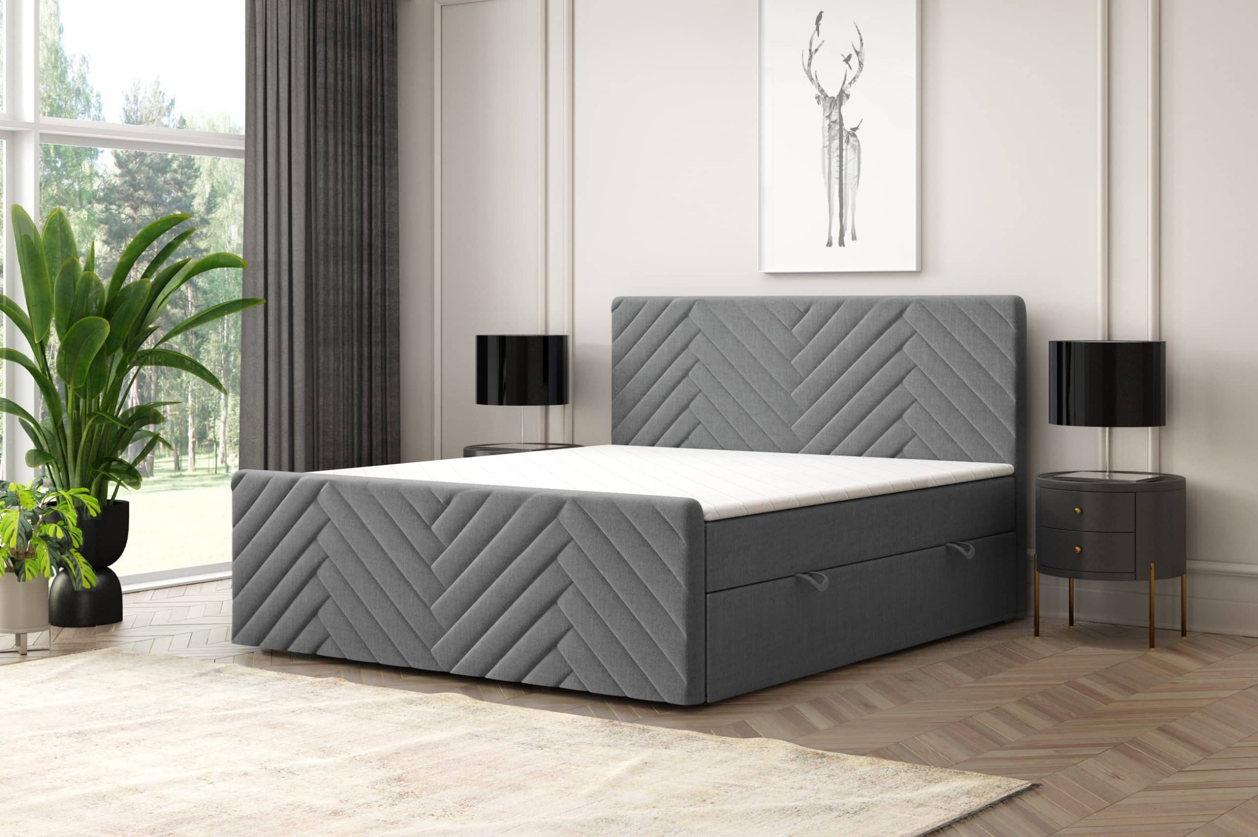 M-Punkt GmbH Boxspringbett GENF Fußteil mit Bettkasten 180 x 200 cm Anthrazit - versch. Ausführungen