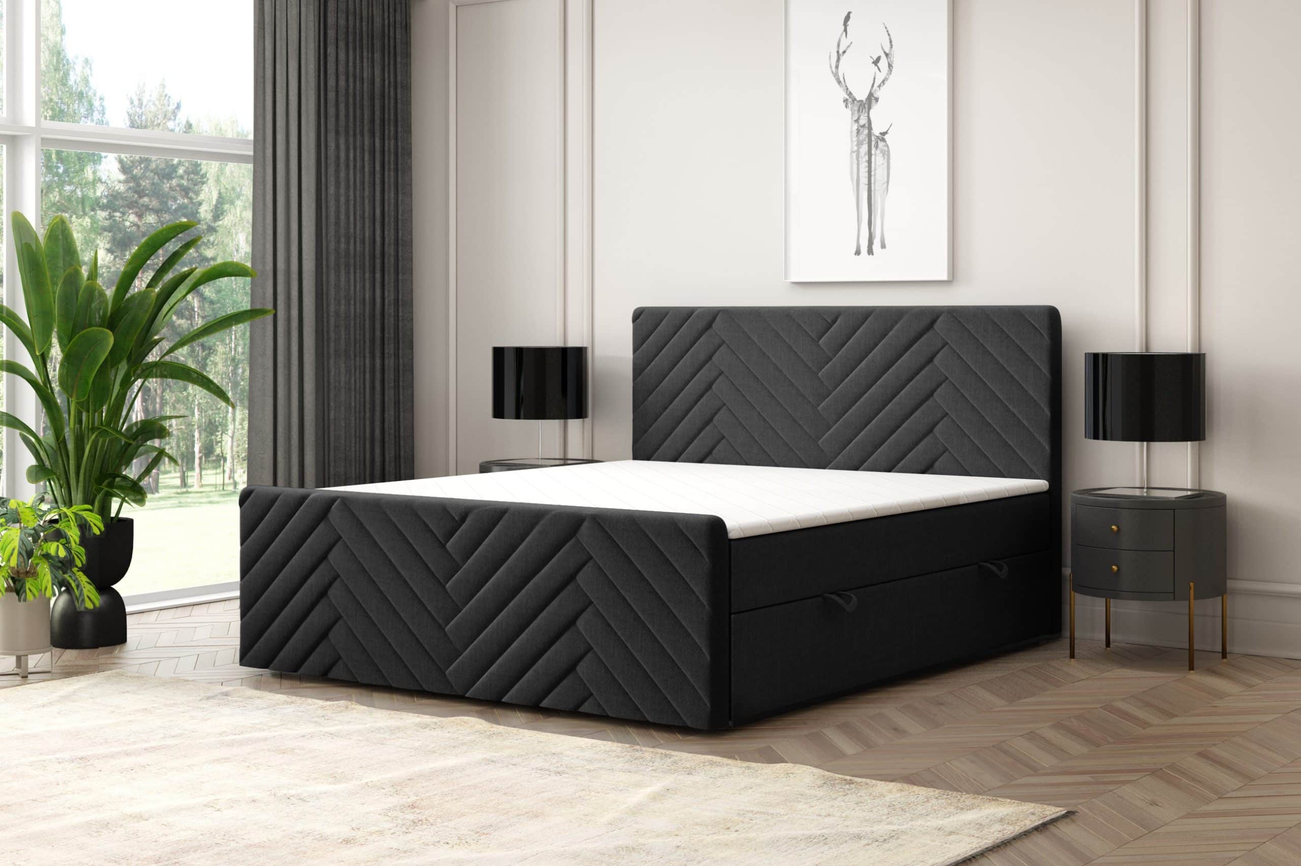 M-Punkt GmbH Boxspringbett GENF Fußteil mit Bettkasten 180 x 200 cm Schwarz- versch. Ausführungen