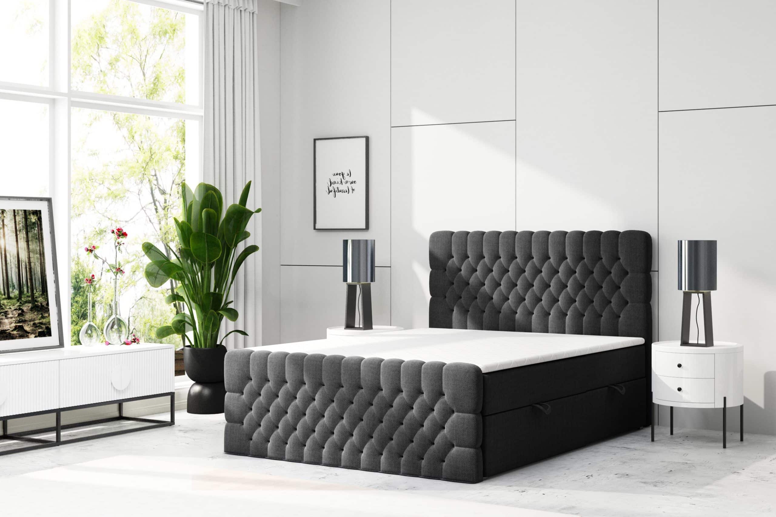 M-Punkt GmbH  Boxspringbett OXFORD mit Bettkasten 180 x 200 cm Webstoff Schwarz - versch. Ausführungen