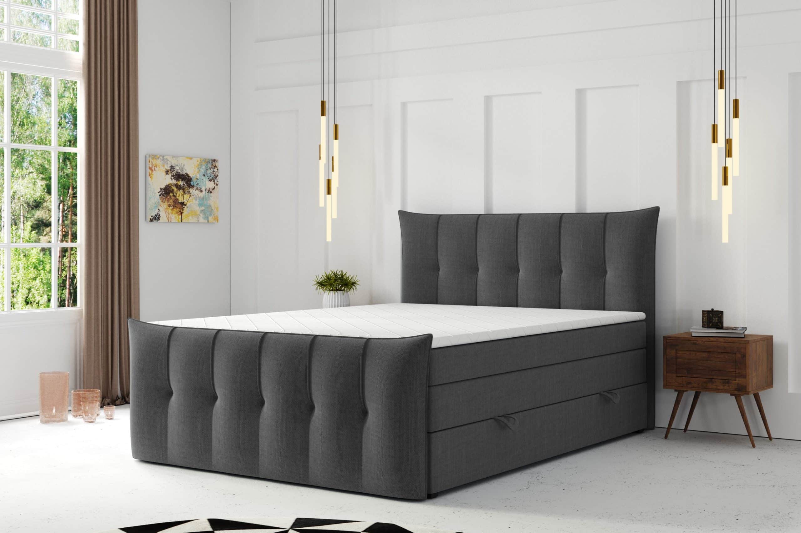 M-Punkt GmbH Boxspringbett PORTO mit Bettkasten 180 x 200 cm Webstoff Anthrazit - versch. Ausführungen