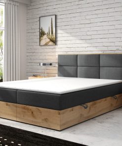 M-Punkt GmbH Boxspringbett STOCKHOLM Eiche Holz mit Bettkasten 180 x 200 cm Webstoff Grau Anthrazit - versch. Varianten