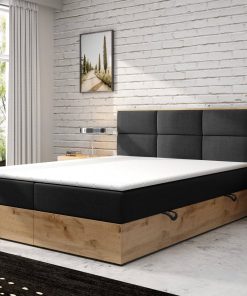 M-Punkt GmbH Boxspringbett STOCKHOLM Eiche Holz mit Bettkasten 180 x 200 cm Webstoff Schwarz - versch. Varianten