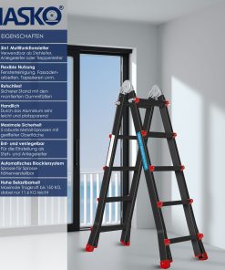 MASKO Aluminium 6in1 Mehrzweckleiter – 20 Sprossen   - 520 cm   150 Kg