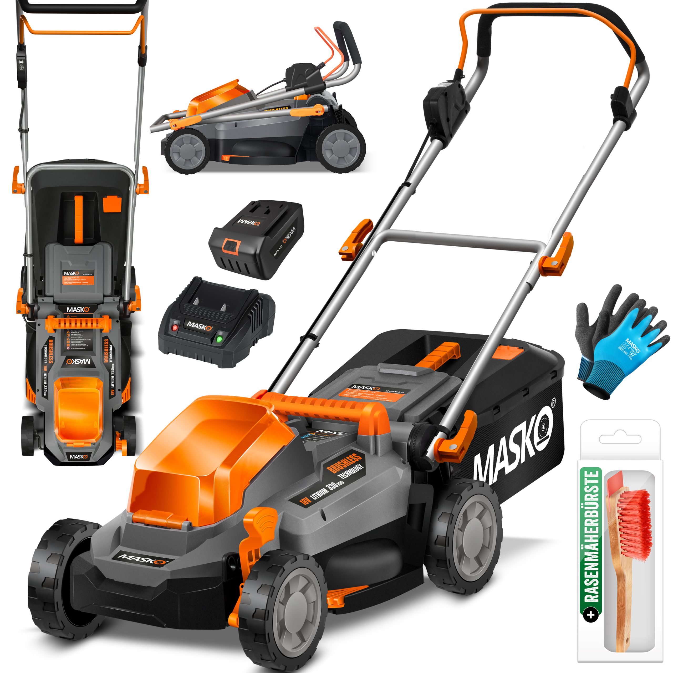 MASKO® Akku Rasenmäher ECO-X10 inkl. 1 oder 2 Akkus Li-Ion Batterie 4 Ah & Doppel-Ladegerät – Rasentrimmer