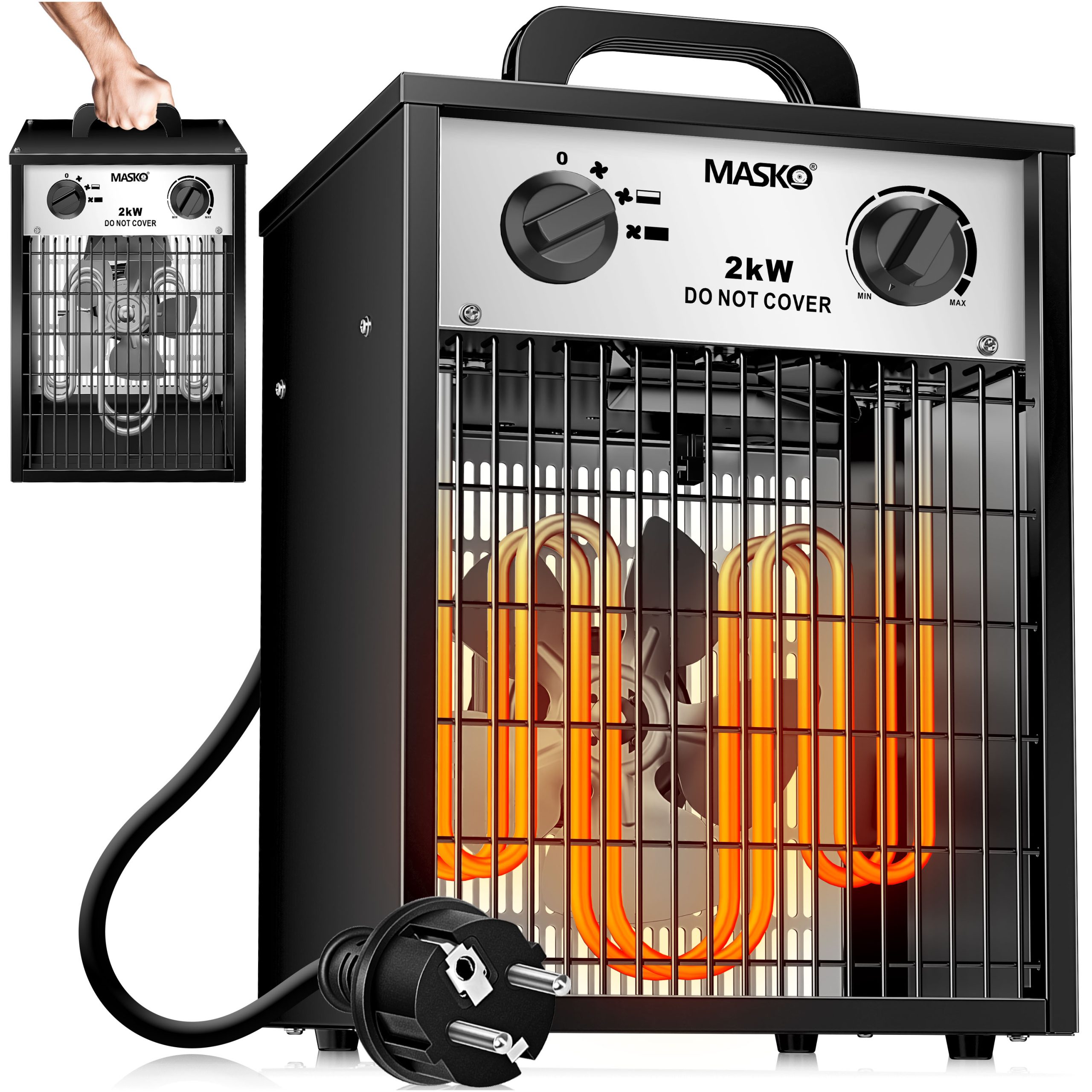 MASKO® Elektroheizer Heizlüfter Bauheizer mit integriertem Thermostat elektrisch Heizgerät mit 3 Heizstufen Heizgebläse für Innen- und Außeneinsatz Überlastschutz Elektroheizgebläse