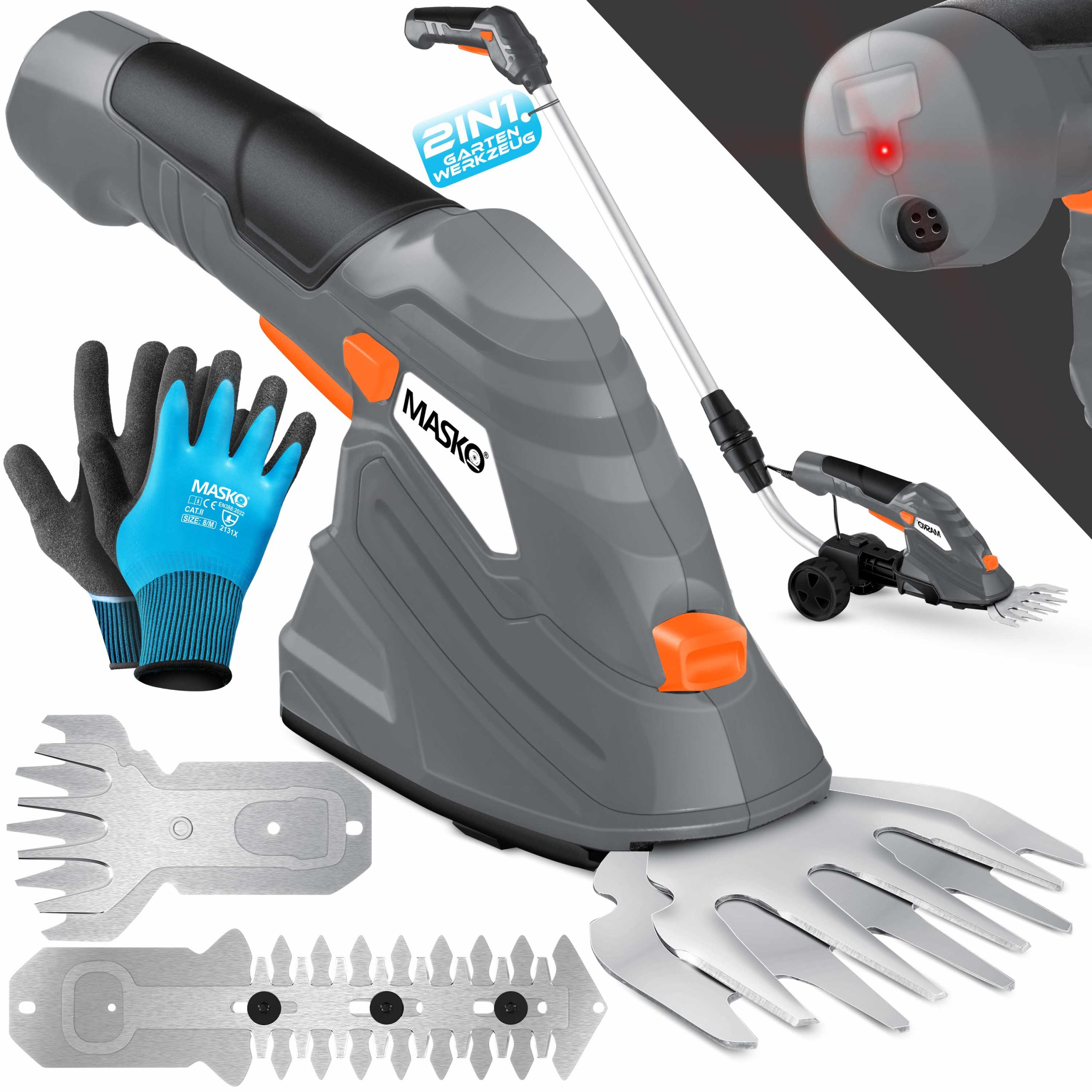 MASKO® Grasschere Strauchschere Set mit Akku 7