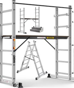 Masko® Baugerüst Alugerüst Gerüst ? Alu ? Leiter ? Arbeitsgerüst ? Arbeitsbühne   bis 150 KG belastbar   Anti-Rutsch beschichtet   Gerüstleiter    GS geprüft (EN 131)