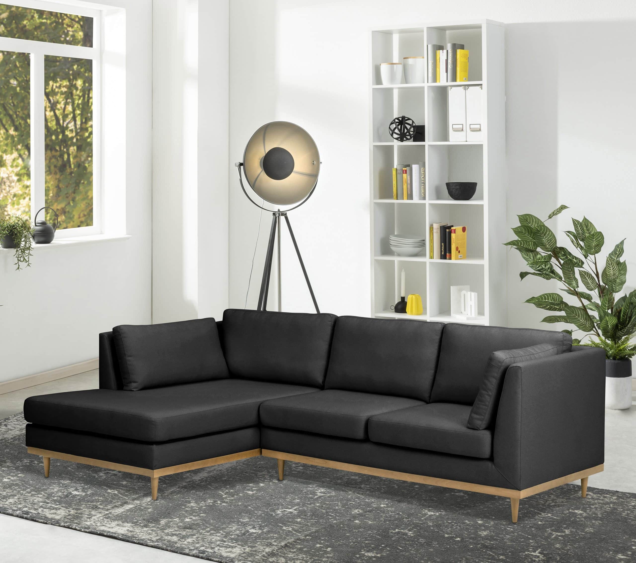 Max Winzer Larsen Ecksofa links mit Sofa 2-Sitzer rechts Flachgewebe graphit