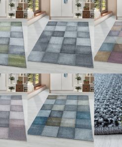 Moderner Designer Kurzflor Teppich - Karo Design für Wohnzimmer