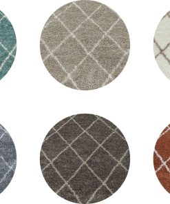 Moderner Runder Hochflor Teppich - Skandinavischer Stil mit Rautenmuster