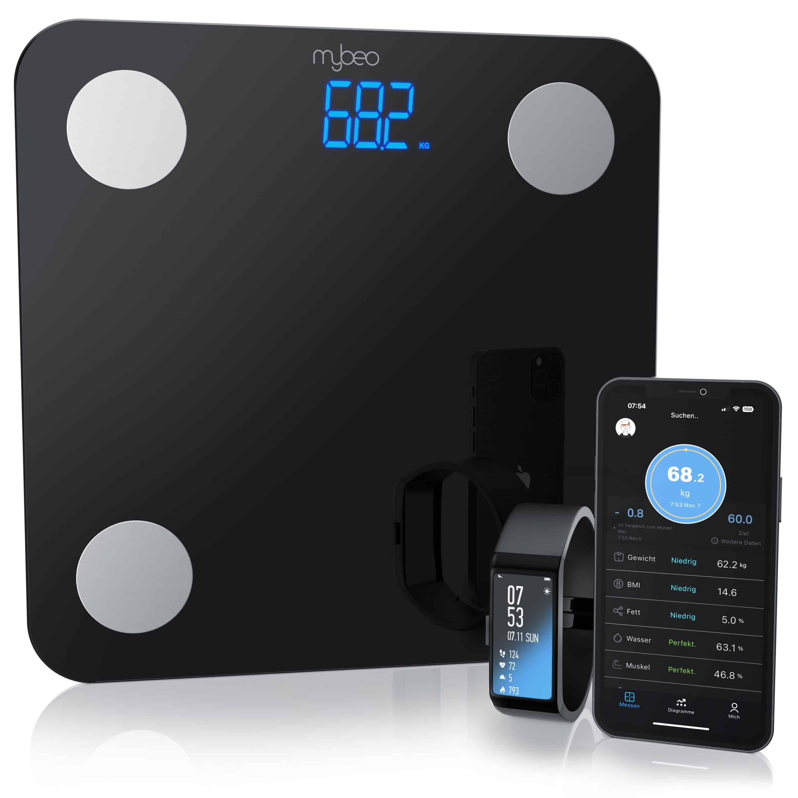 MyBeo Digitale Bluetooth Körperfettwaage Diagnosewaage mit App-Steuerung