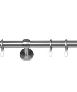 Ondeco Gardinenstange 1-lauf Wand-Deckenmontage Endstück Cap Komplettgarnitur 25mm mit Ringen und Faltelegehaken Farbe: Edelstahl-Optik