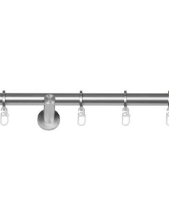 Ondeco Gardinenstange 1-lauf Wandmontage Endstück Ball Komplettgarnitur 20 mm mit Ringen und Faltelegehaken Farbe: Edelstahl-Optik