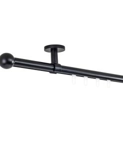 Ondeco Gardinenstange auf Maß Innenlauf 20mm Ball 1-lauf Deckenträger 4cm mit Gleiter Farbe: Schwarz