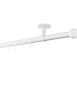 Ondeco Gardinenstange auf Maß Innenlauf 20mm Ball 1-lauf Deckenträger 4cm mit Gleiter Farbe: Weiß