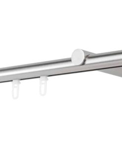 Ondeco Gardinenstange auf Maß Innenlauf 20mm Ball 1-lauf Wandträger 12cm mit Gleiter Farbe: Edelstahl-Optik