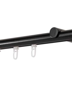 Ondeco Gardinenstange auf Maß Innenlauf 20mm Ball 1-lauf Wandträger 12cm mit Gleiter Farbe: Schwarz