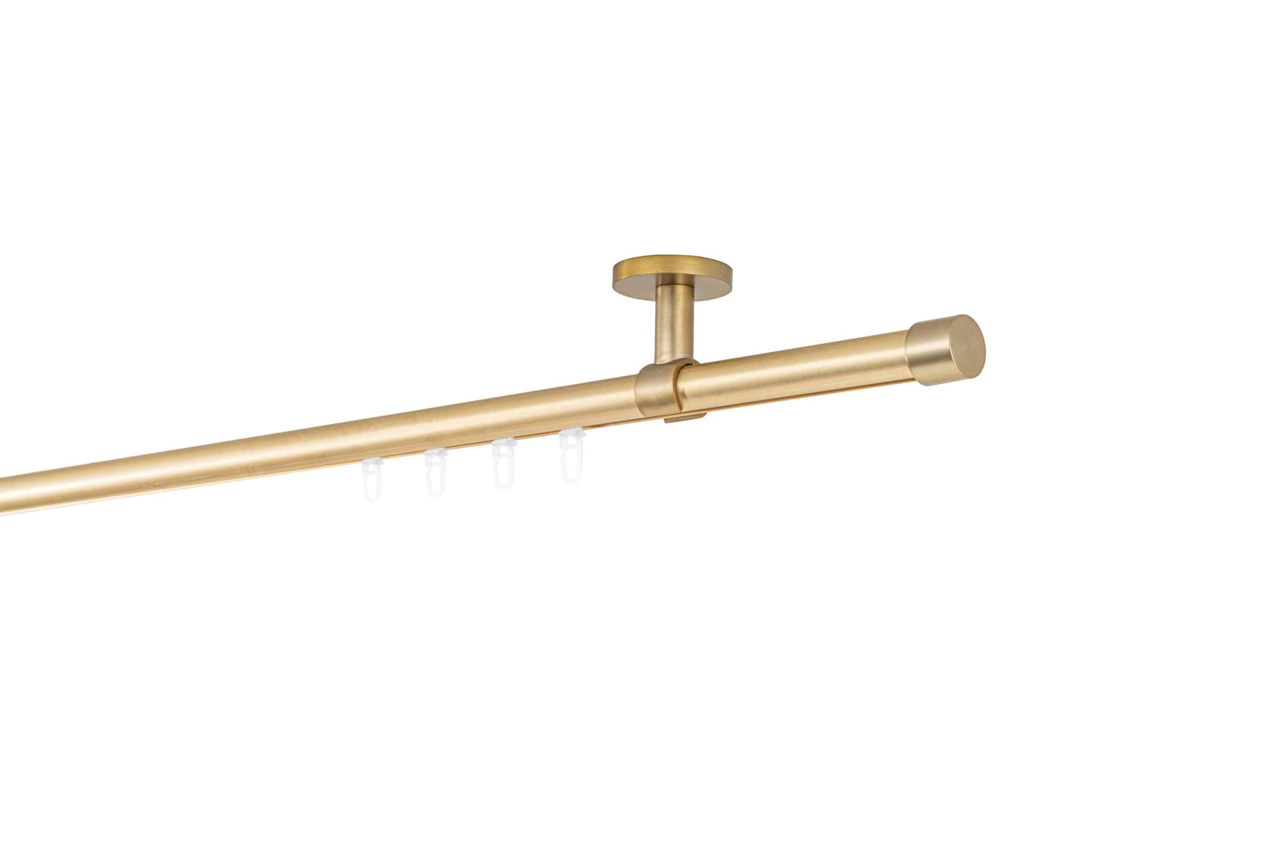 Ondeco Gardinenstange auf Maß Innenlauf 20mm Cap 1-lauf Deckenträger 4cm mit Gleiter Farbe: Messing-Matt