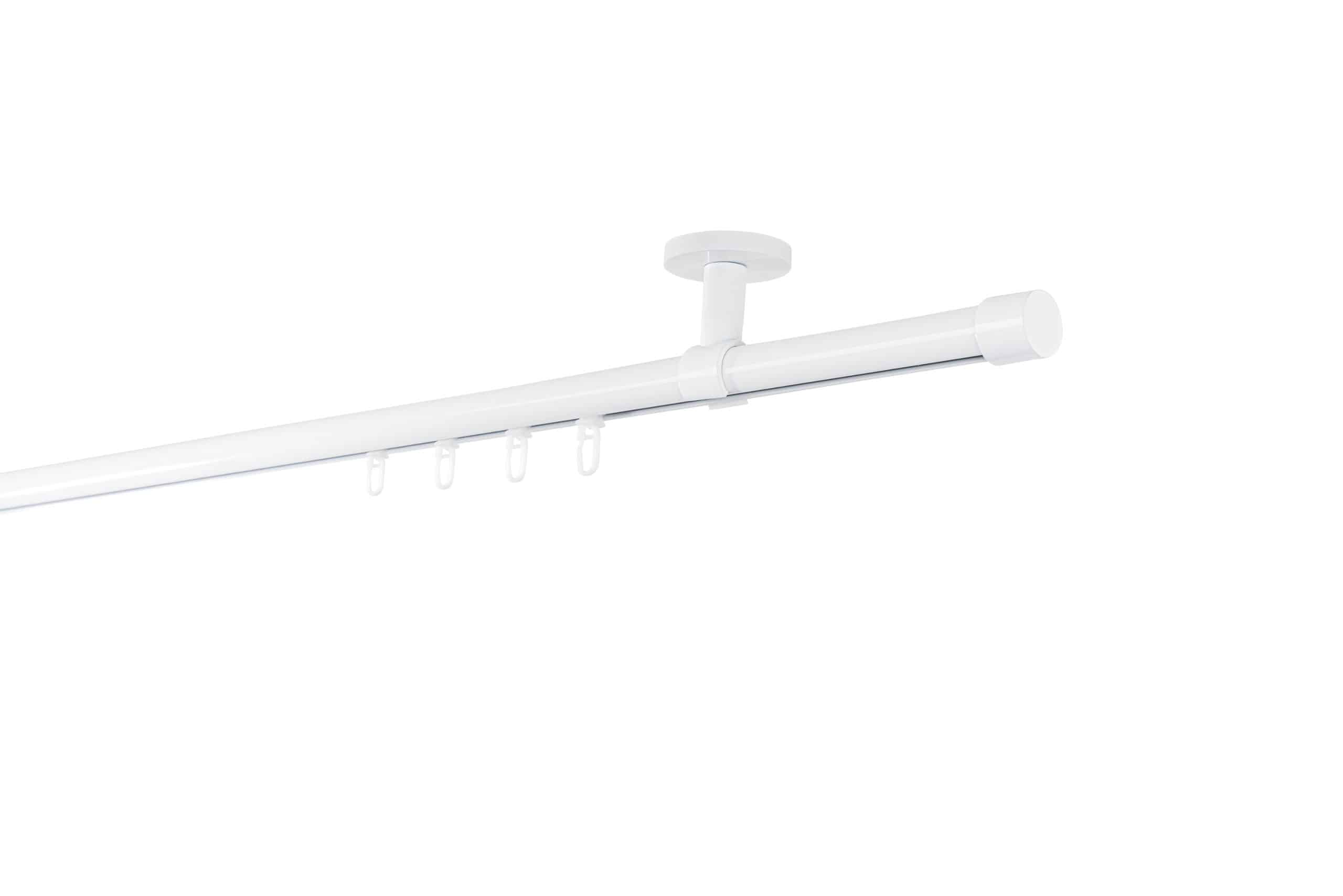 Ondeco Gardinenstange auf Maß Innenlauf 20mm Cap 1-lauf Deckenträger 4cm mit Gleiter Farbe: Weiß