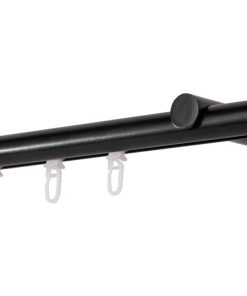 Ondeco Gardinenstange auf Maß Innenlauf 20mm Cap 1-lauf  Wandträger 12cm mit Gleiter Farbe: Schwarz