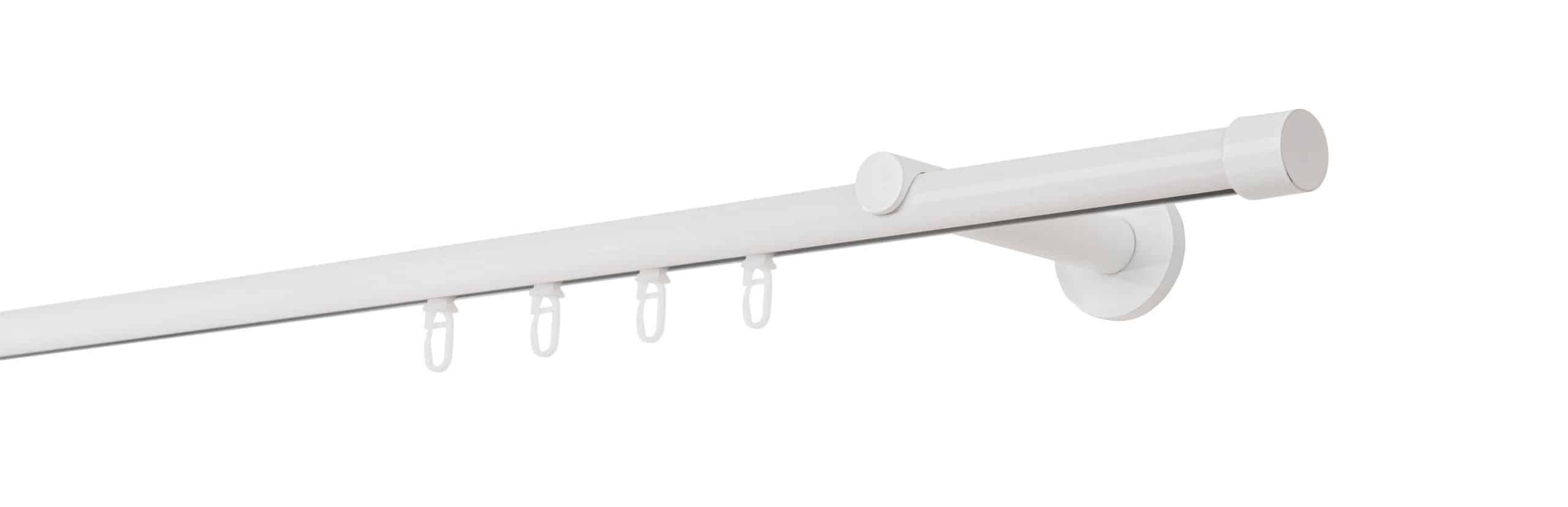 Ondeco Gardinenstange auf Maß Innenlauf 20mm Cap 1-lauf Wandträger 12cm mit Gleiter Farbe: Weiß