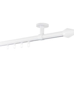 Ondeco Gardinenstange auf Maß Innenlauf 20mm Kegel 1-lauf Deckenträger 4cm mit Gleiter Farbe: Weiß