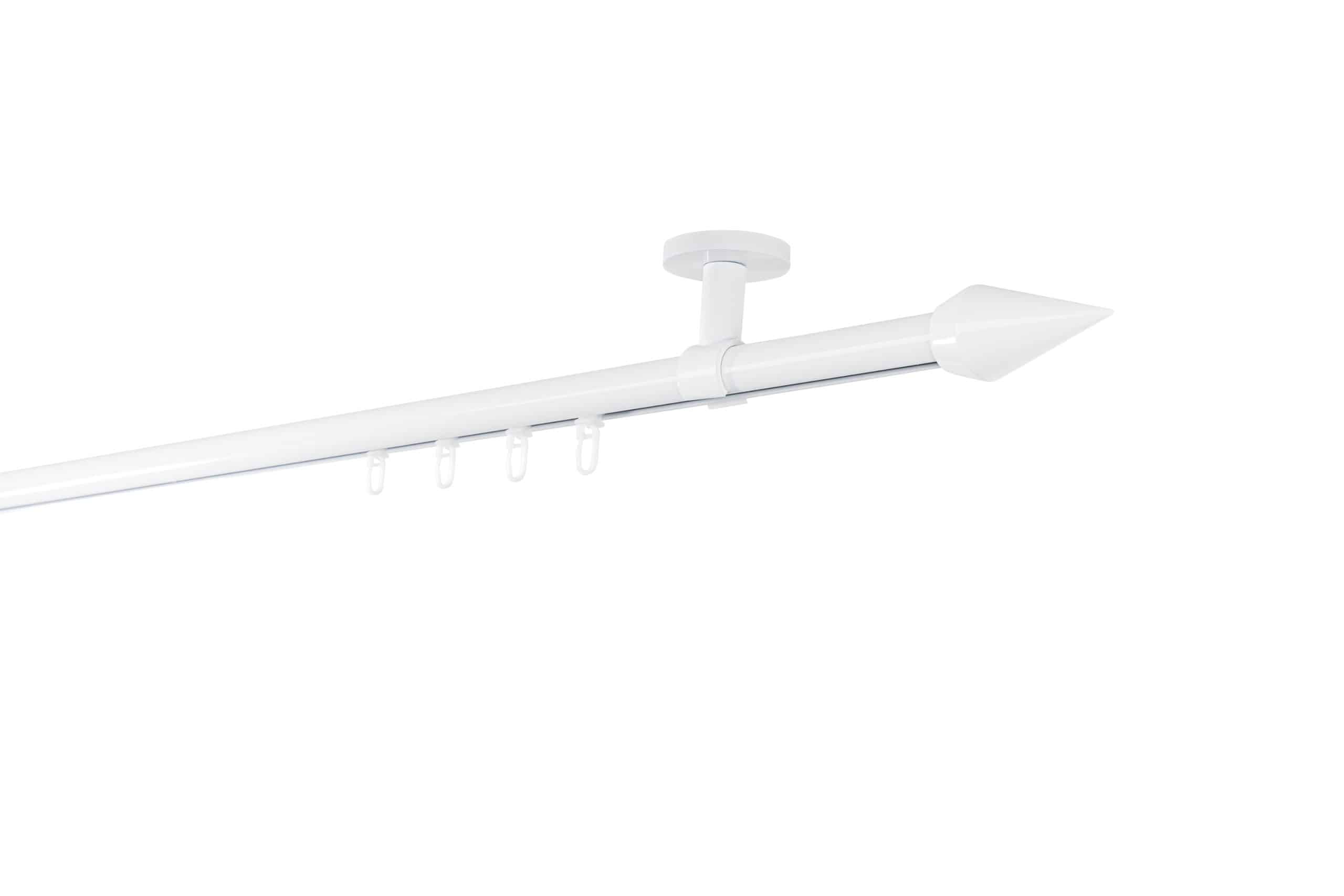 Ondeco Gardinenstange auf Maß Innenlauf 20mm Kegel 1-lauf Deckenträger 4cm mit Gleiter Farbe: Weiß