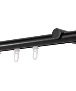 Ondeco Gardinenstange auf Maß Innenlauf 20mm Kegel 1-lauf Wandträger 12cm mit Gleiter Farbe: Schwarz