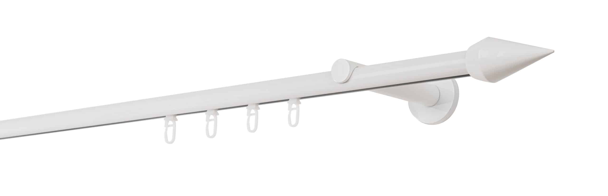 Ondeco Gardinenstange auf Maß Innenlauf 20mm Kegel 1-lauf Wandträger 12cm mit Gleiter Farbe: Weiß