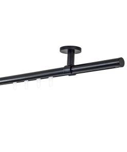 Ondeco Gardinenstange auf Maß Innenlauf 20mm Match 1-lauf Deckenträger 4cm mit Gleiter Farbe: Schwarz
