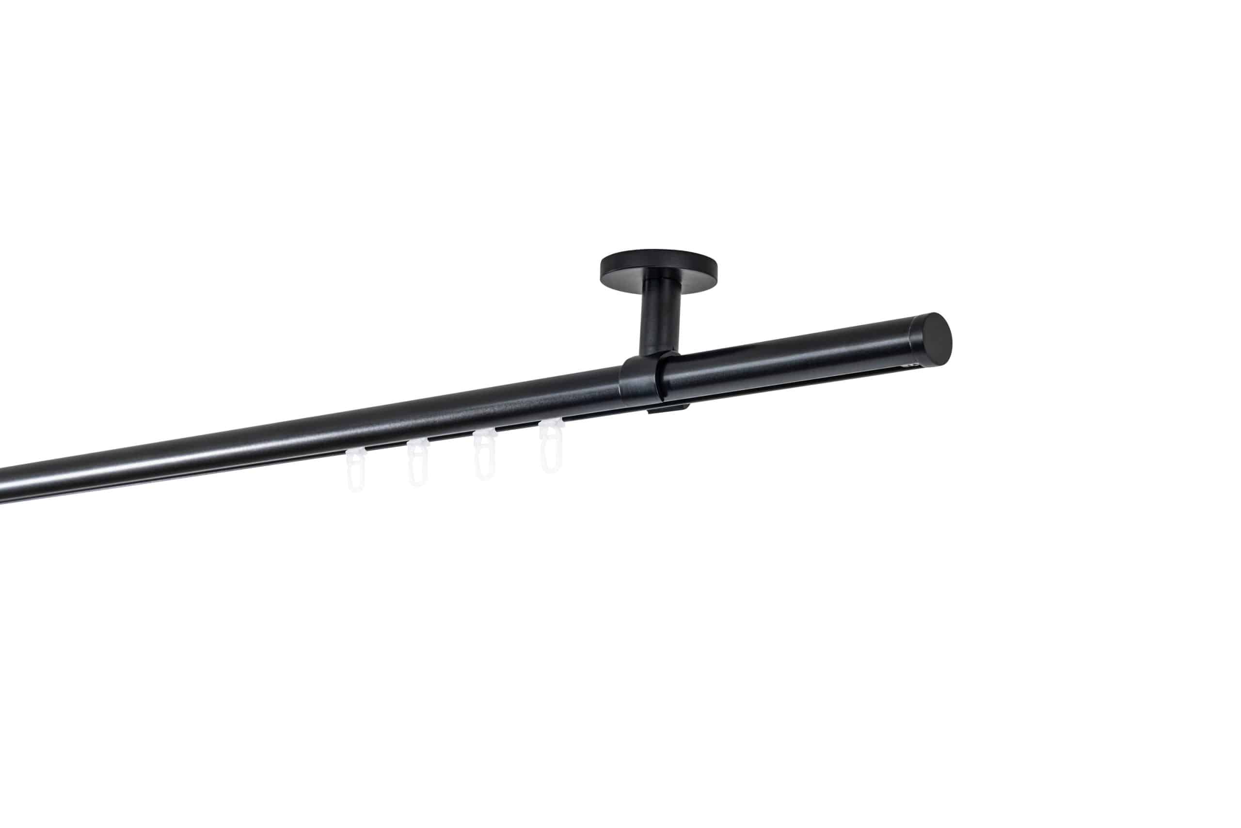 Ondeco Gardinenstange auf Maß Innenlauf 20mm Match 1-lauf Deckenträger 4cm mit Gleiter Farbe: Schwarz