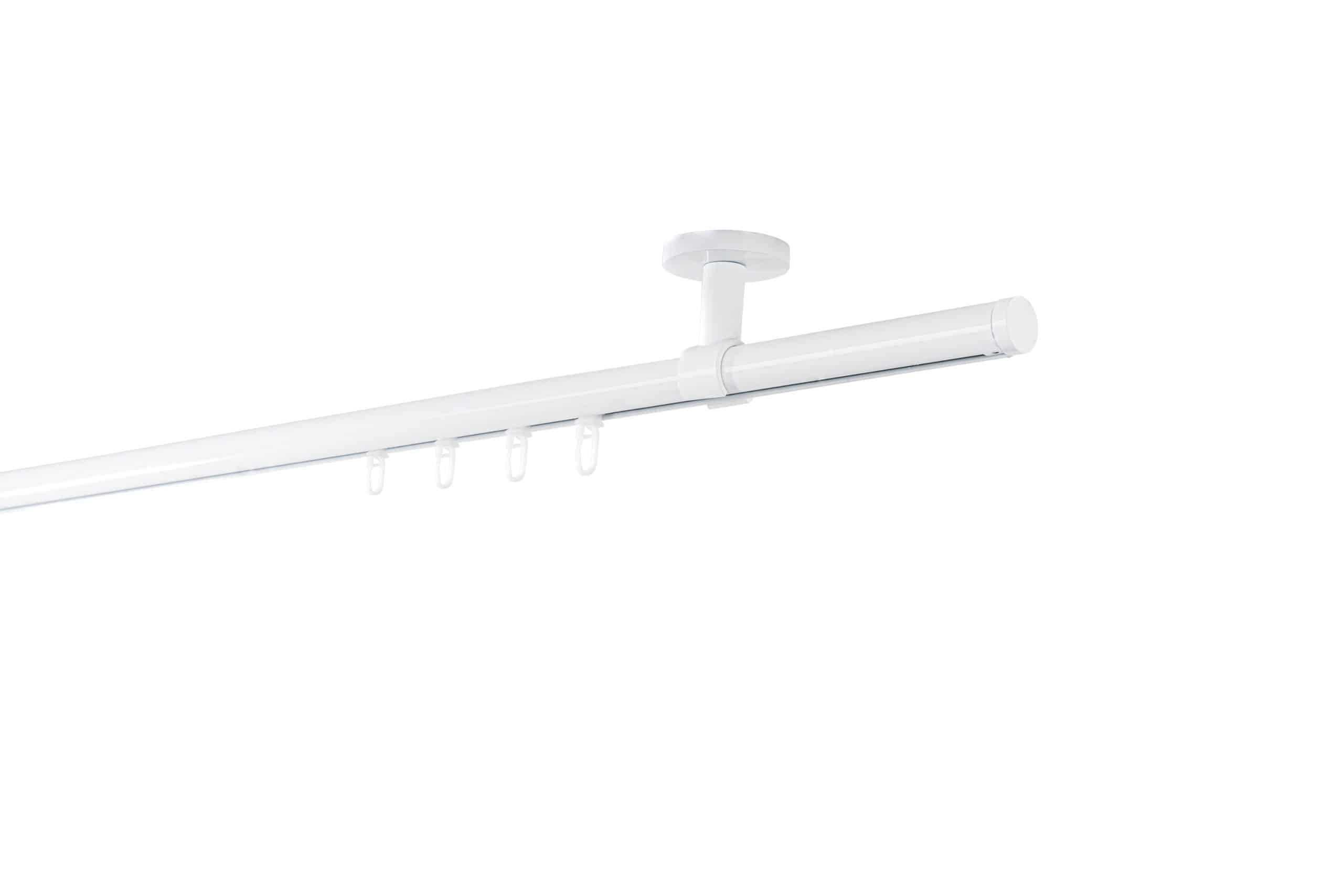 Ondeco Gardinenstange auf Maß Innenlauf 20mm Match 1-lauf Deckenträger 4cm mit Gleiter Farbe: Weiß