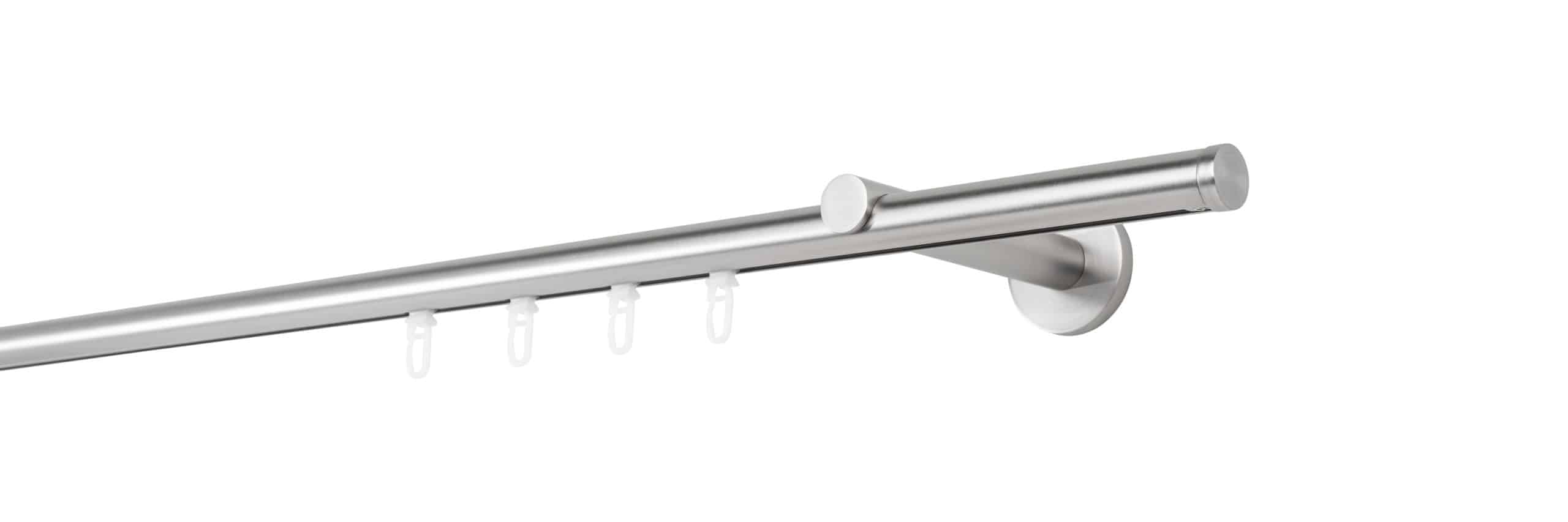 Ondeco Gardinenstange auf Maß Innenlauf 20mm Match 1-lauf Wandträger 12cm mit Gleiter Farbe: Edelstahl-Optik