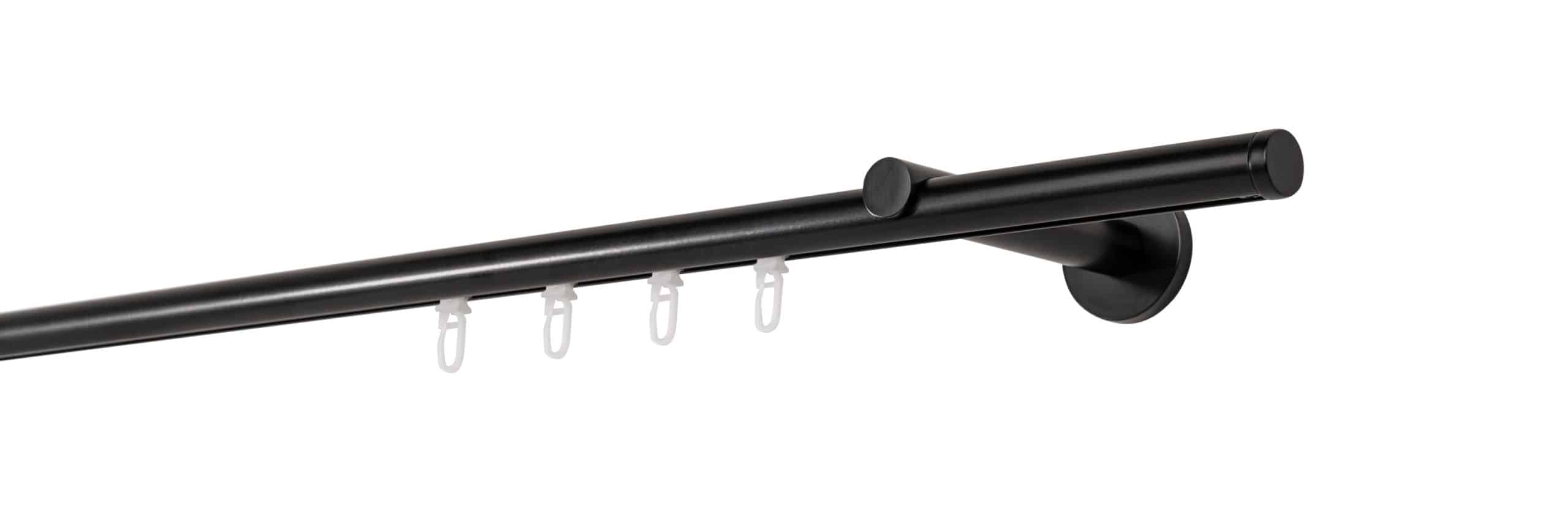 Ondeco Gardinenstange auf Maß Innenlauf 20mm Match 1-lauf Wandträger 12cm mit Gleiter Farbe: Schwarz