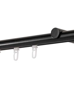 Ondeco Gardinenstange auf Maß Innenlauf 20mm Match 1-lauf Wandträger 12cm mit Gleiter Farbe: Schwarz