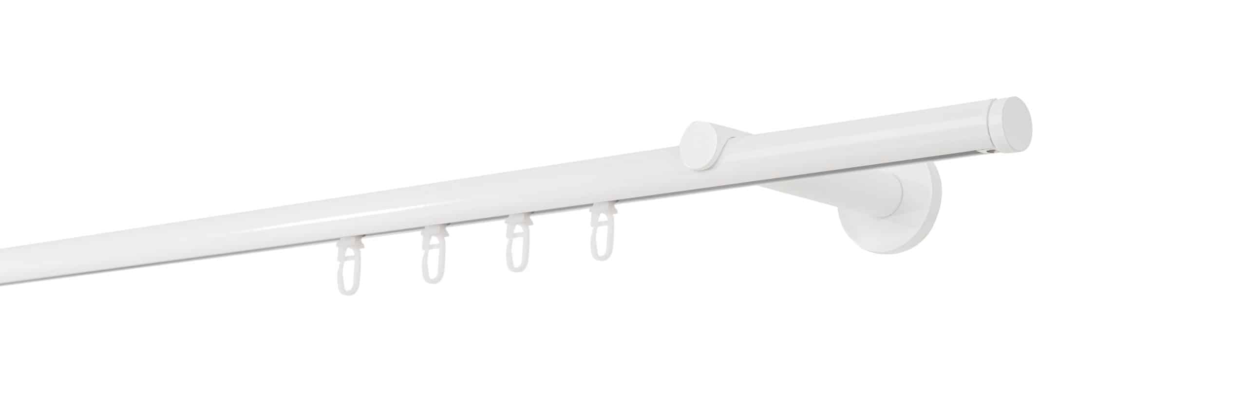 Ondeco Gardinenstange auf Maß Innenlauf 20mm Match 1-lauf Wandträger 12cm mit Gleiter Farbe: Weiß