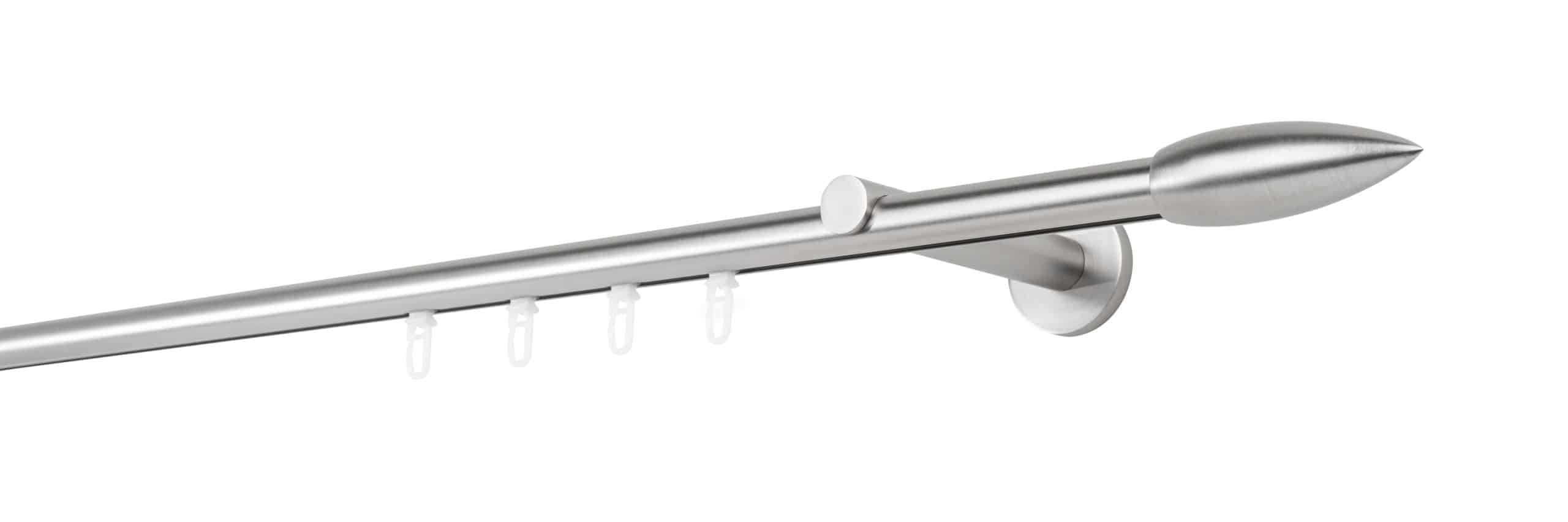 Ondeco Gardinenstange auf Maß Innenlauf 20mm Patrone 1-lauf  Wandträger 12cm Gleiter Farbe: Edelstahl-Optik