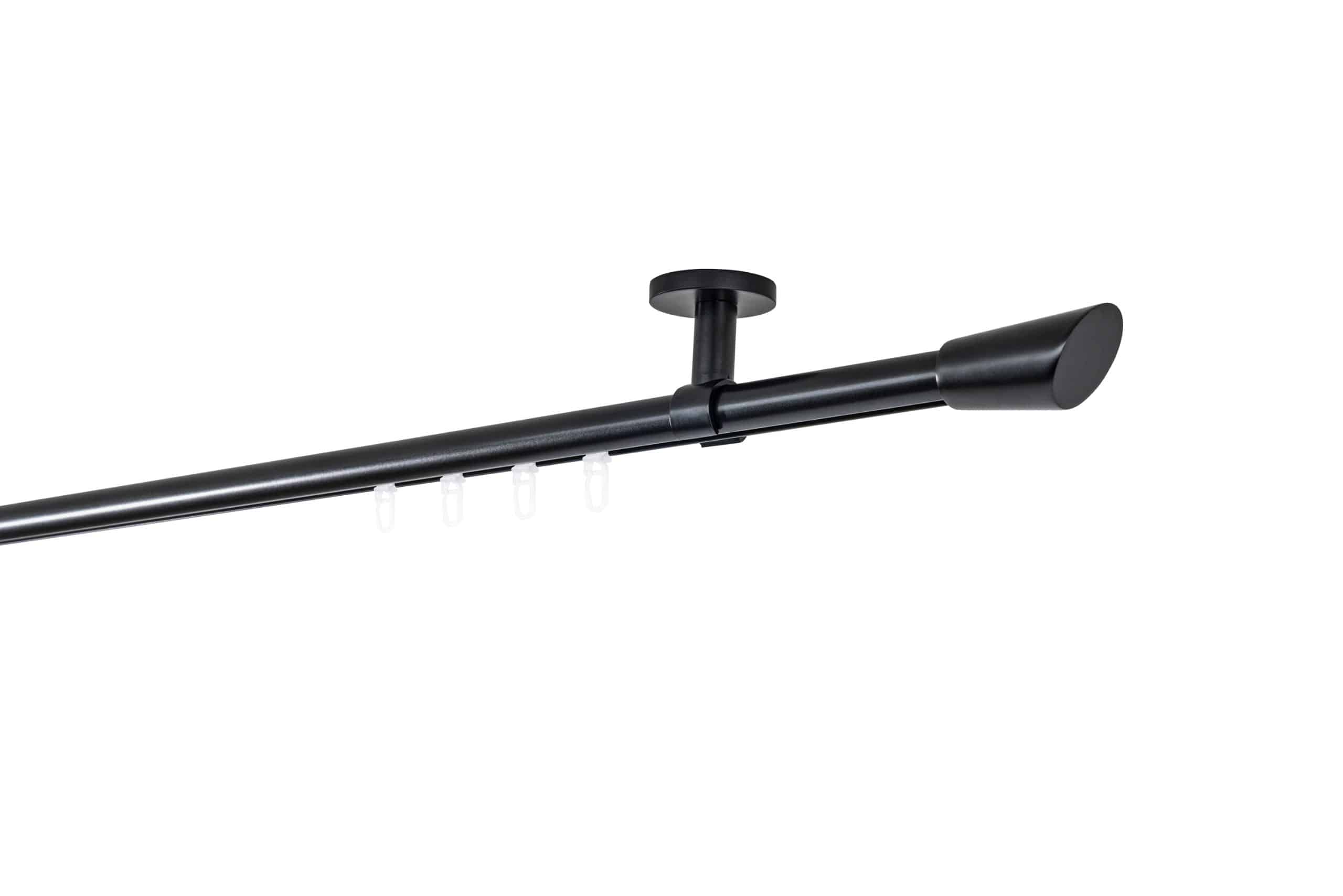 Ondeco Gardinenstange auf Maß Innenlauf 20mm Rag 1-lauf  Deckenträger 4cm mit Gleiter Farbe: Schwarz