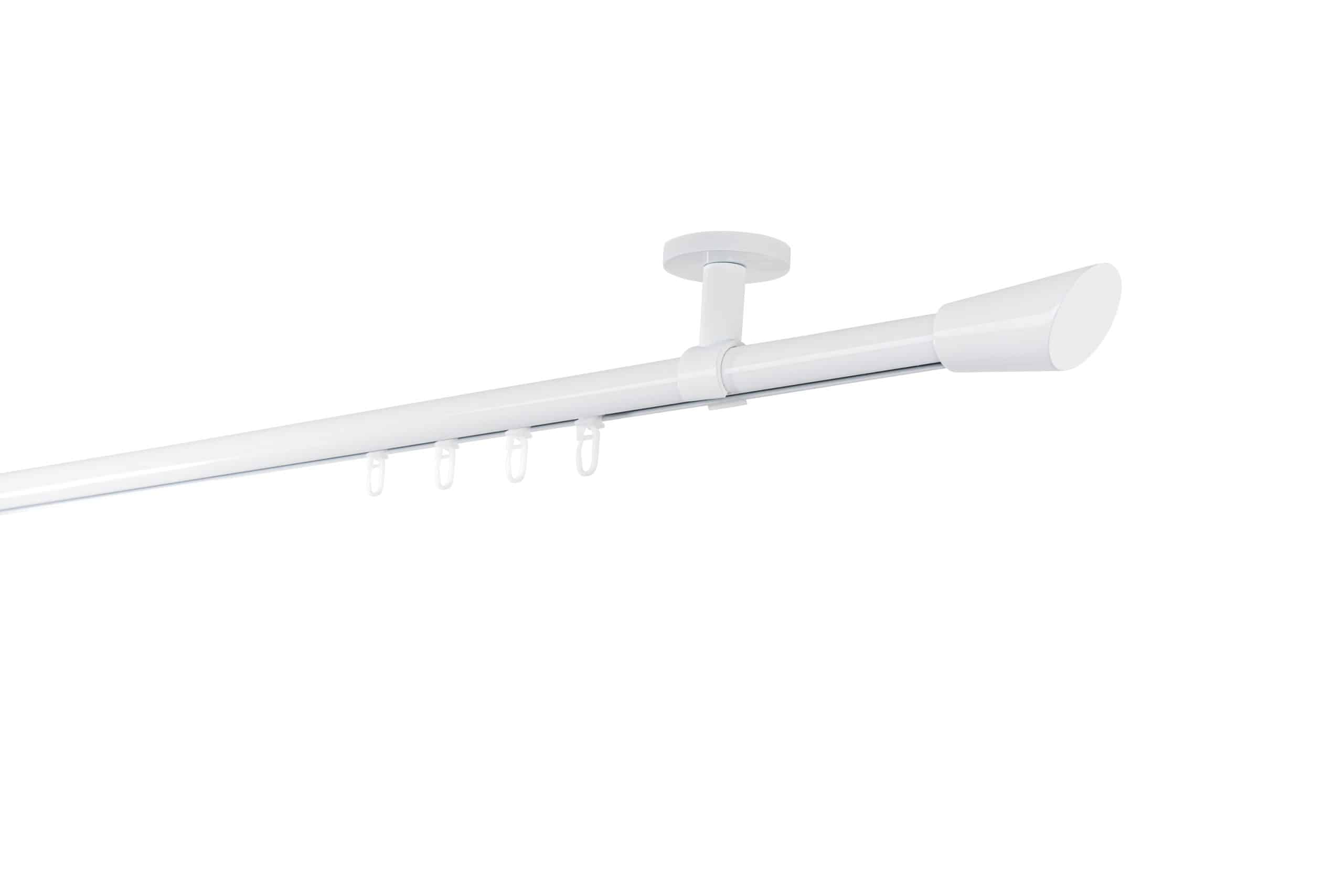 Ondeco Gardinenstange auf Maß Innenlauf 20mm Rag 1-lauf  Deckenträger 4cm mit Gleiter Farbe: Weiß