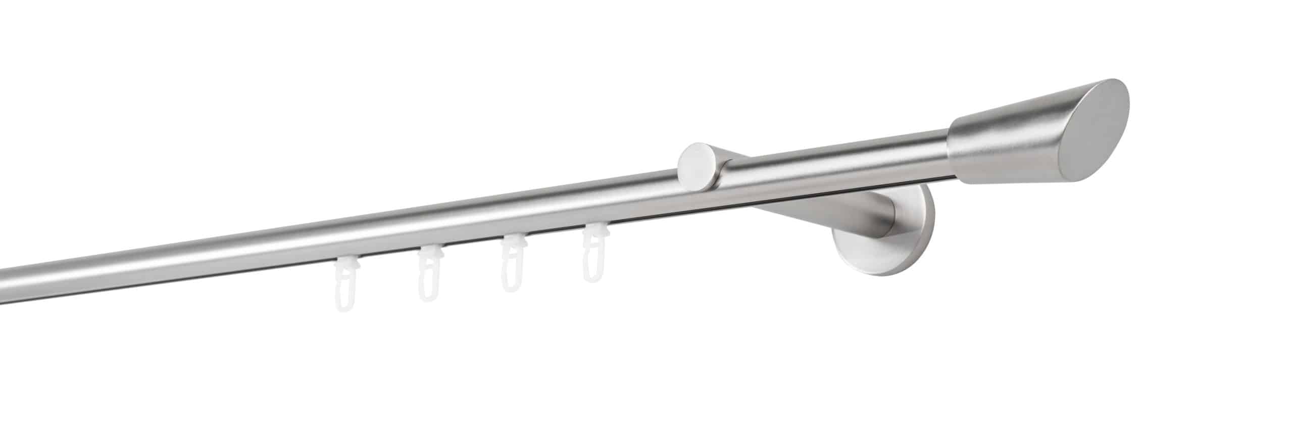 Ondeco Gardinenstange auf Maß Innenlauf 20mm Rag 1-lauf  Wandträger 12cm mit Gleiter Farbe: Edelstahl-Optik