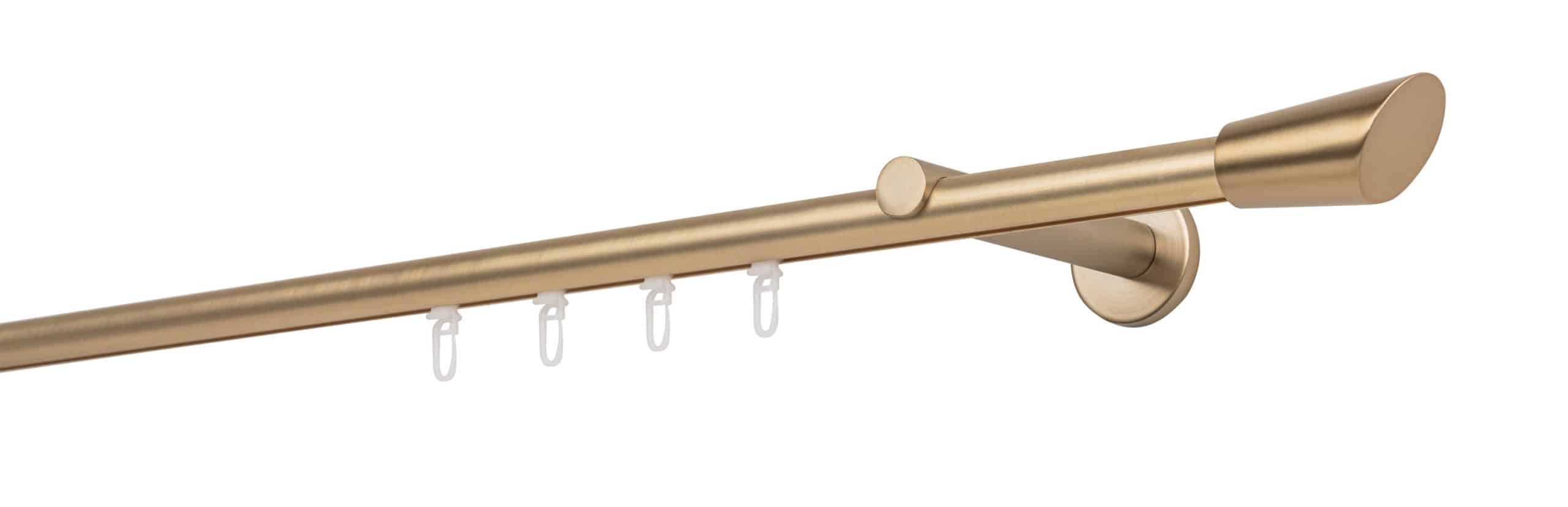 Ondeco Gardinenstange auf Maß Innenlauf 20mm Rag 1-lauf  Wandträger 12cm mit Gleiter Farbe: Messing-Matt