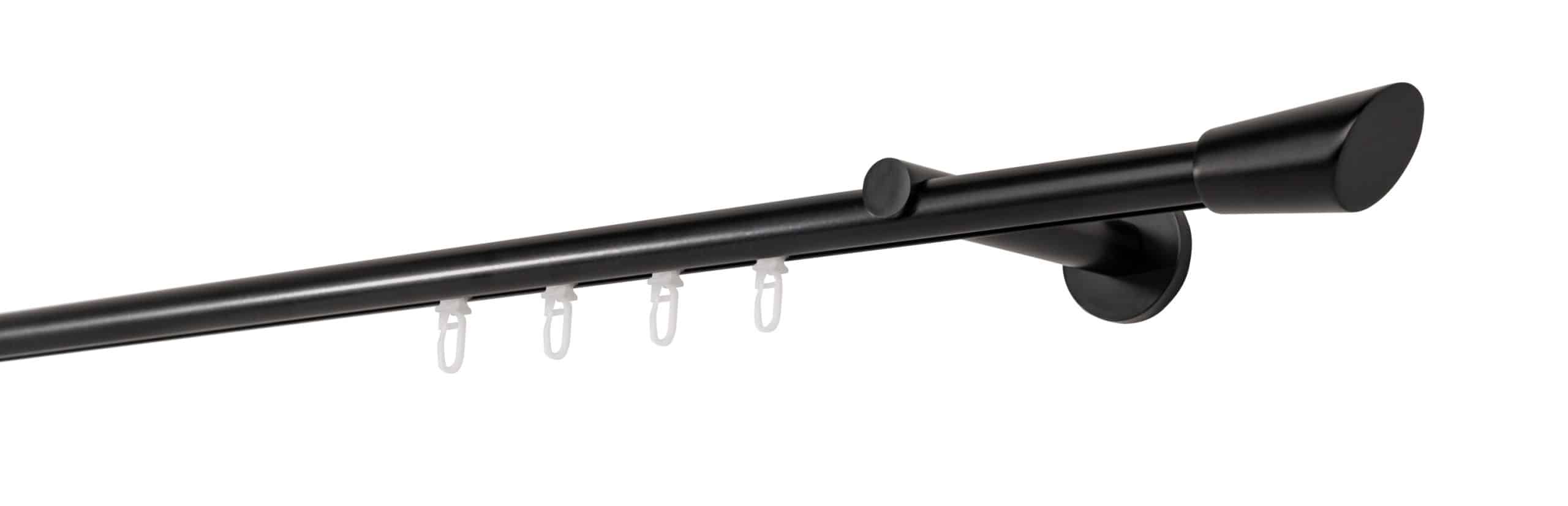 Ondeco Gardinenstange auf Maß Innenlauf 20mm Rag 1-lauf  Wandträger 12cm mit Gleiter Farbe: Schwarz