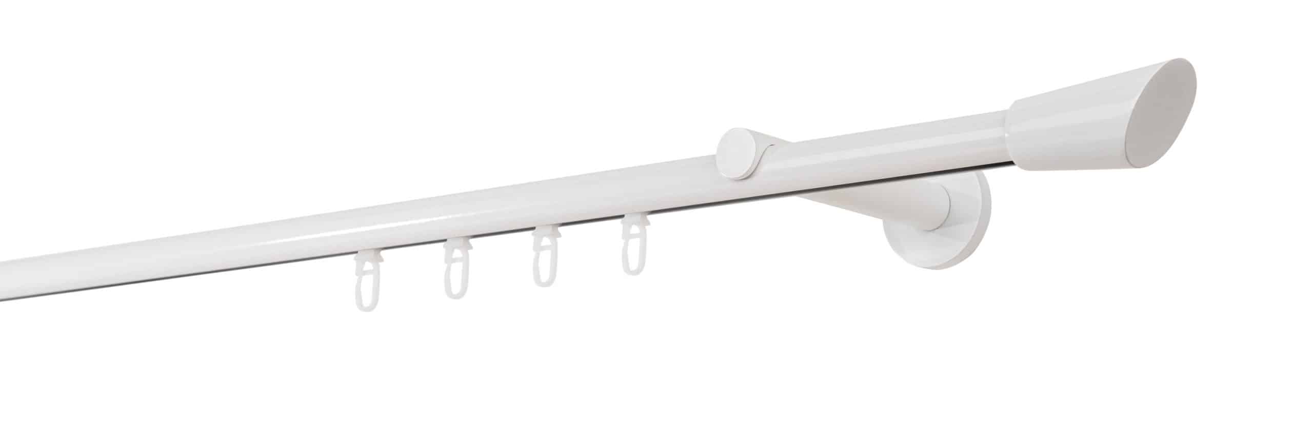 Ondeco Gardinenstange auf Maß Innenlauf 20mm Rag 1-lauf  Wandträger 12cm mit Gleiter Farbe: Weiß