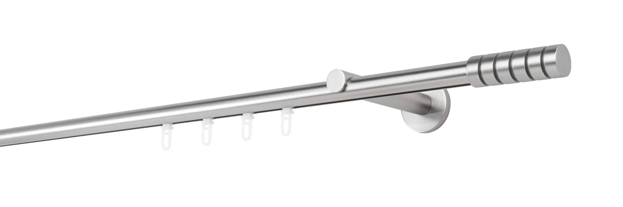 Ondeco Gardinenstange auf Maß Innenlauf 20mm Rille 1-lauf  Wandträger 12cm mit Gleiter Farbe: Edelstahl-Optik